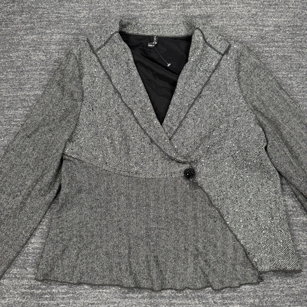 Babette SF Jacket Women Large Gray Herringbone Wool Blazer Artsy Statemetn Boxy